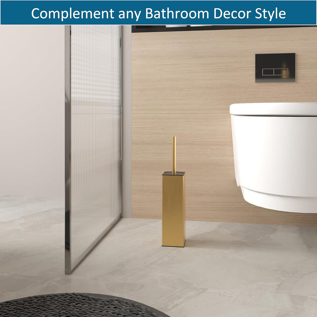 BVL Toilet Brush and Hoder Set Brushed Gold Freestanding for Bathroom