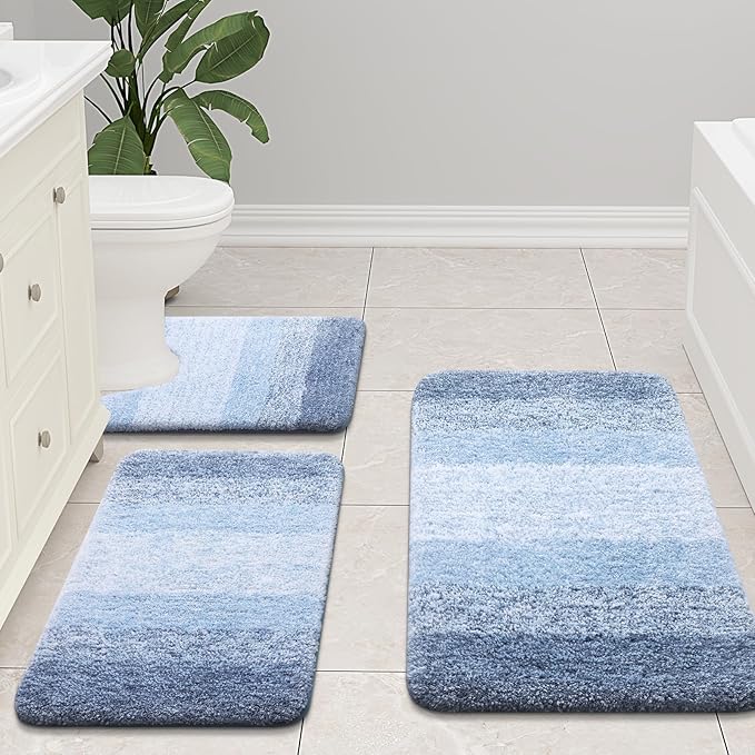 Arotive Microfiber Bathroom Rugs, Shaggy Soft and Absorbent Bath Rug, Non-Slip, Thick Plush Machine Washable Dry Bath Mats for Bathroom, Tub and Shower, 45x27, Light Blue, Rectangular
