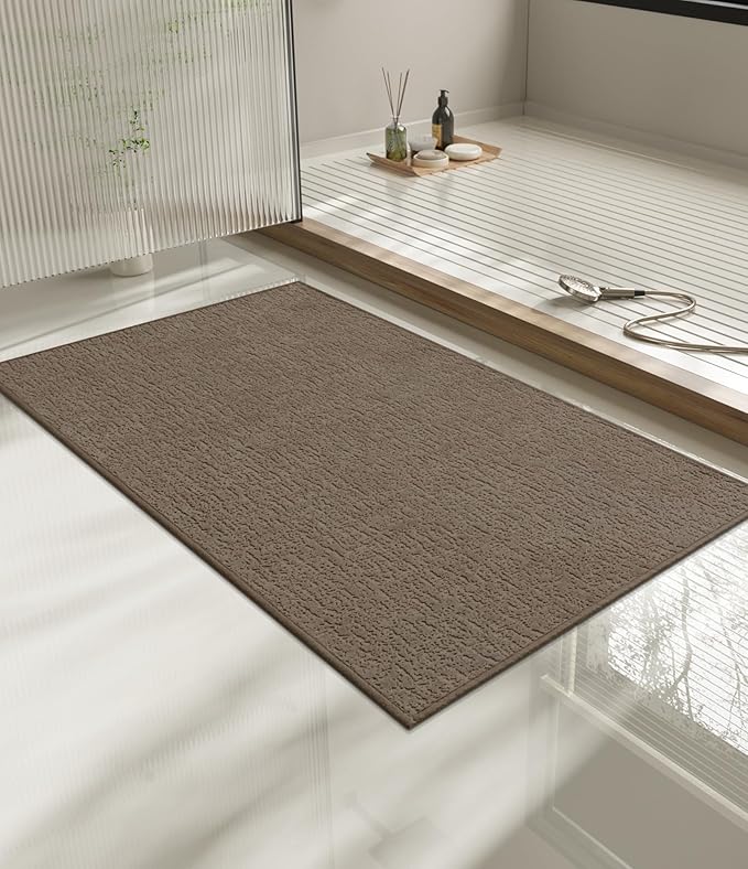 chakme Bathroom Rugs Mat 36x24, Ultra Thin Non Slip Bath Mat Quick Dry Absorbent Bath Mat for Bathroom Floor, (Coffee, 36"x24")