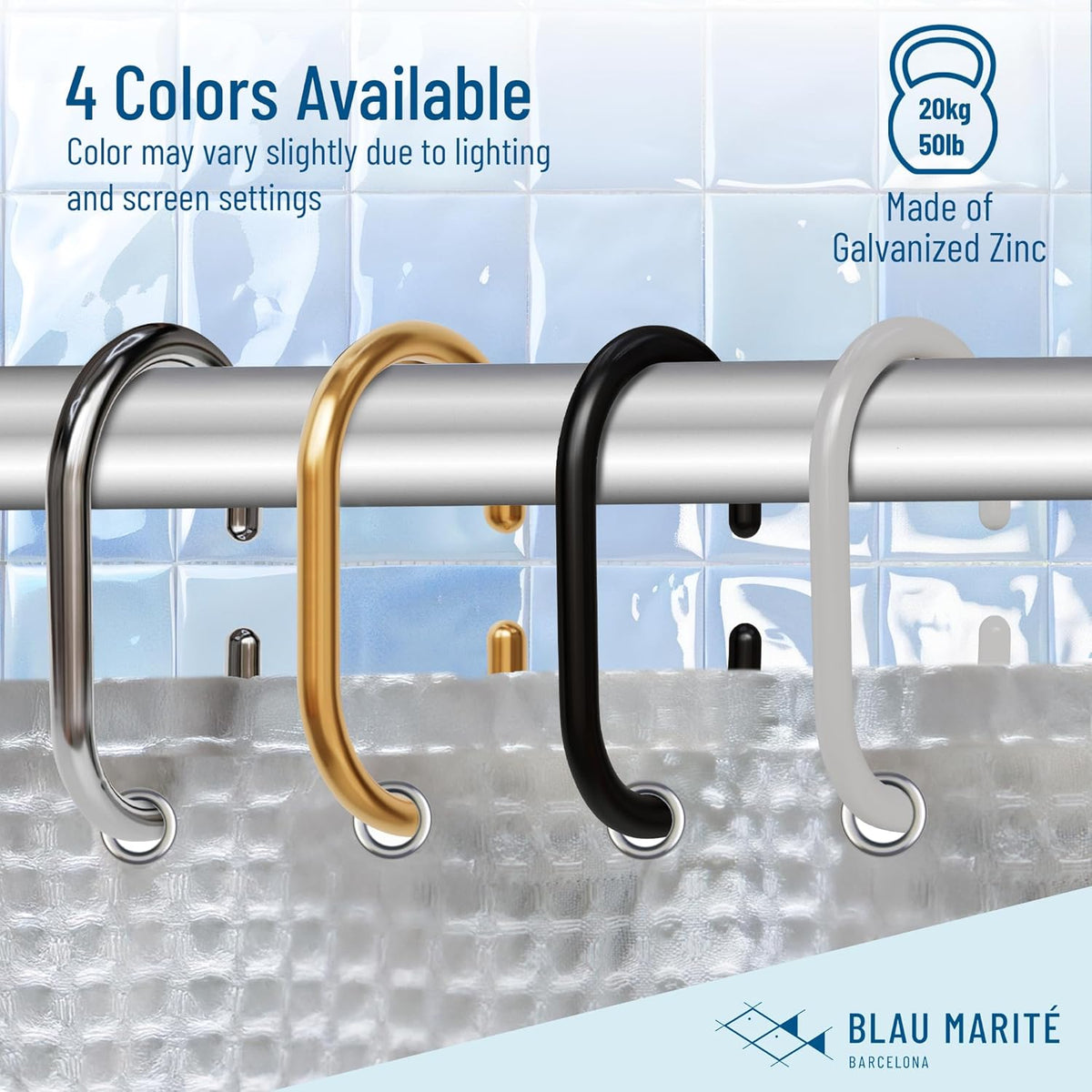 12 Metal Shower Curtain Hooks, Rust-Proof Decorative C-Shaped Curtain Hooks for Bathroom, Golden Shower Curtain Rings, Fits Rods Up to 1 Inch (C, Gold)