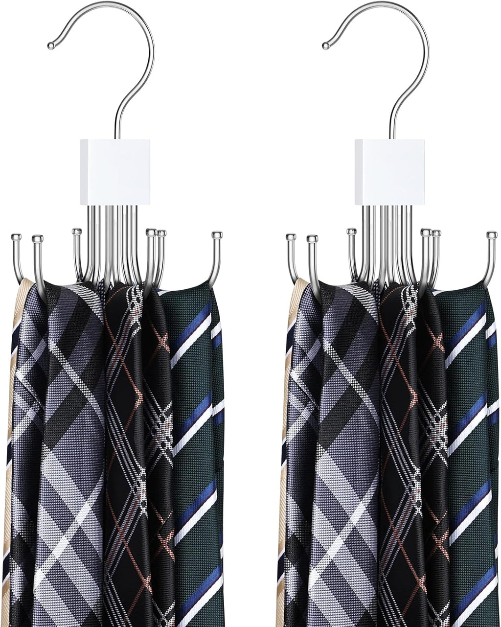 Tie Rack Hanger, Belt Hanger Organizer for Closet 360° Rotatable Max 24 Ties/24 Belts Storage Space Saving Closet Organizers and Storage for Belt, Bra, Tank Top, Tie, Scarf, Purse 2Pcs White