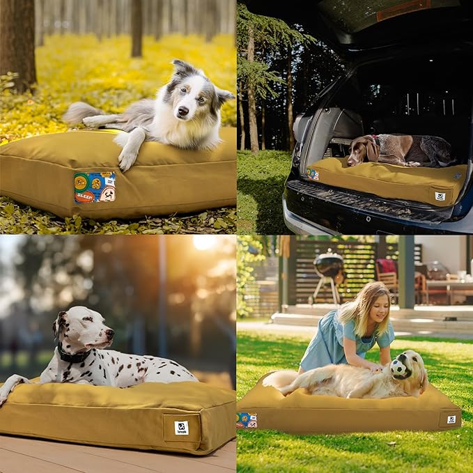 Sytopia 42'' Canvas Indestructible Outdoor Dog Bed with Waterproof Washable Removable Cover for Extra Large Dogs, Indoor and Patio Pet Pad, Yellow