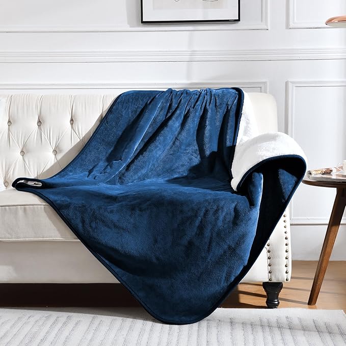 Yaning Waterproof Blanket for Bed Couch Sofa, Soft Liquid Pee Proof Pet Blanket for Dog Puppy Cat, Reversible Sherpa Fleece Furniture Protector (Navy Blue, 60x80 inches)