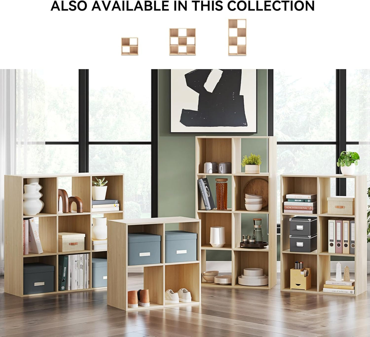 Signature Design by Ashley Piperton 3-Tier Floor Standing 6 Cube Organizer for Living Room, Wood, Works with 10.5" W x 10.5" D x 11" H Storage Bin (Sold Separately), Light Brown