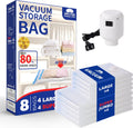 Vacuum Storage Bags with Electric Pump,8 Pack Extra Large Space Saving Vacuum Seal Bags for Bedding,Blanket,Comforters,Duvets,Pillows(4 Large+4 Super Jumbo)