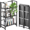 4NM No Assembly Folding Bookshelf Storage Shelves 3 Tiers Vintage Bookcase Standing Racks Study Organizer Home Office (All Black)
