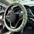 Vintage Groovy Flowers Car Leather Steering Wheel Cover - 15-inch Universal Microfiber- Soft & Breathable & Silicone Anti Slip Auto Steering Wheel Wrap for Women (Sage Green)