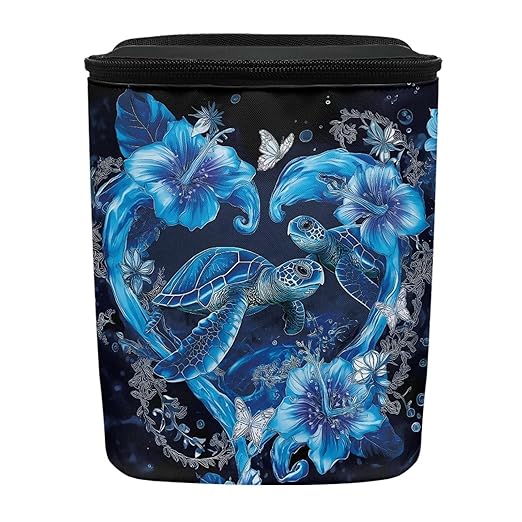 Sea Turtle Car Trash Can Leak Proof Trash Bag with Lid and Zipper Tropical Floral Portable Collapsible Garbage Can Multipurpose Storage Organizer