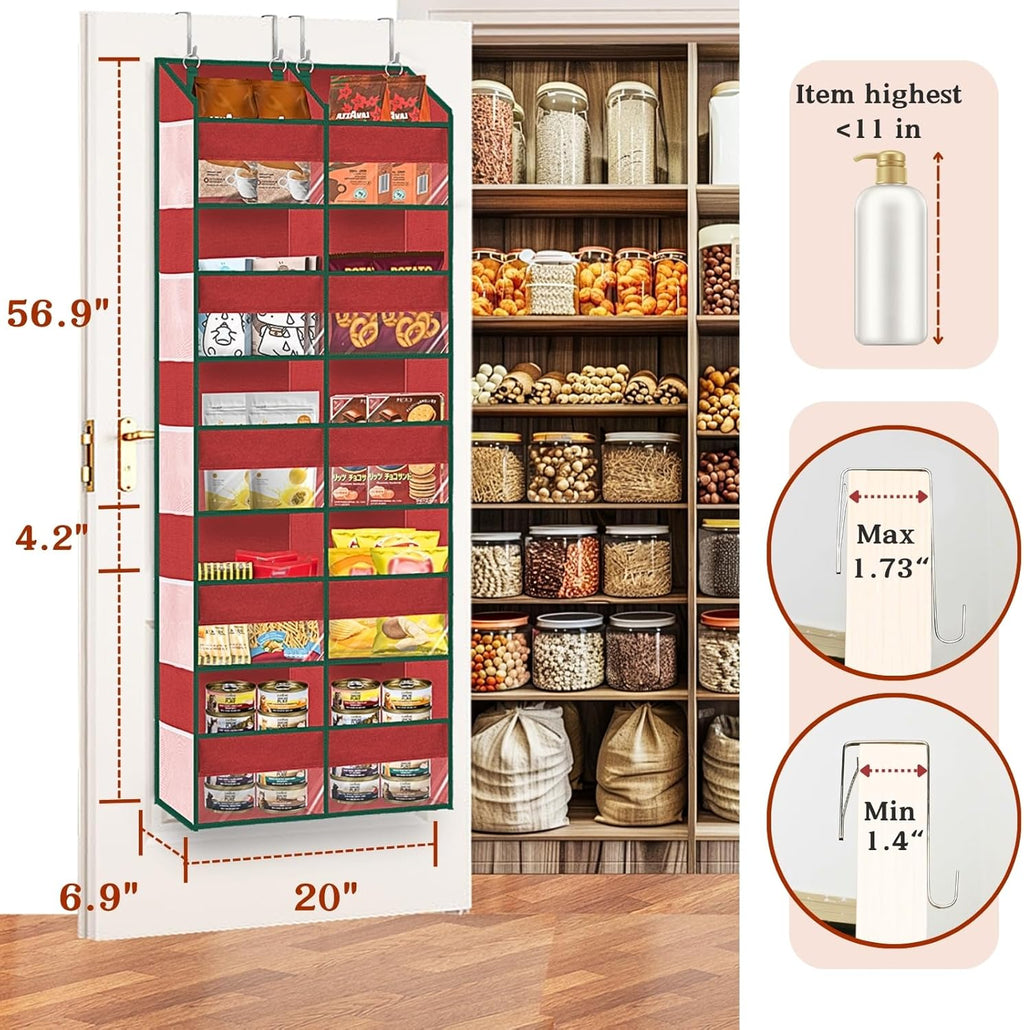 Christmas Over The Door Organizer 5 Tiers, Extra Large Behind Door Storage of 10 Compartments, 80 lbs Weight Capacity Hanging Storage Organizer with Clear Window Kids Toys, Shoes, Diapers, Red