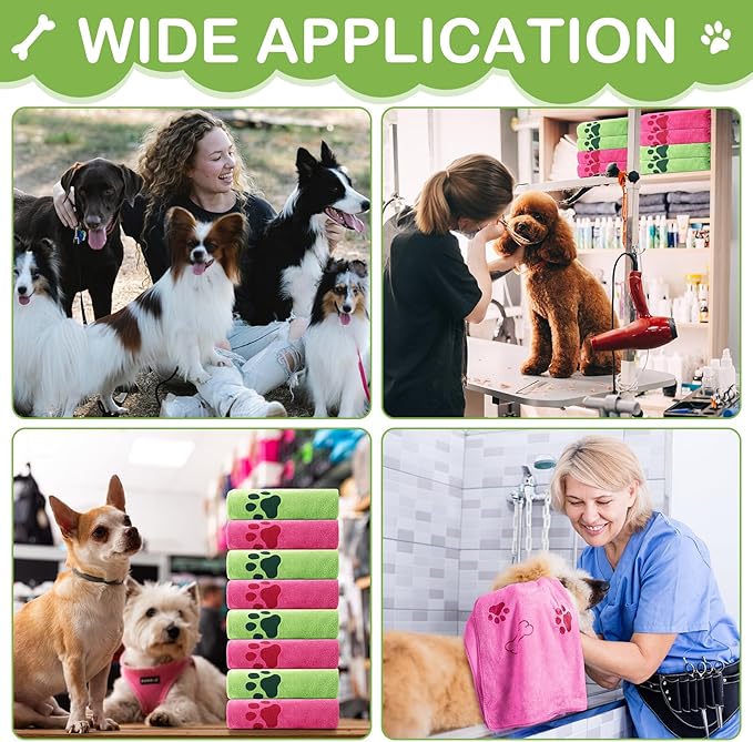 Chumia 8 Pcs Dog Towels for Drying Dogs Cats Pet Towels Bulk Puppy Microfiber Quick Drying Paw Bath Bathing Supplies Absorbent for Medium Pets(Hot Pink,Green,40 x 24 Inch)