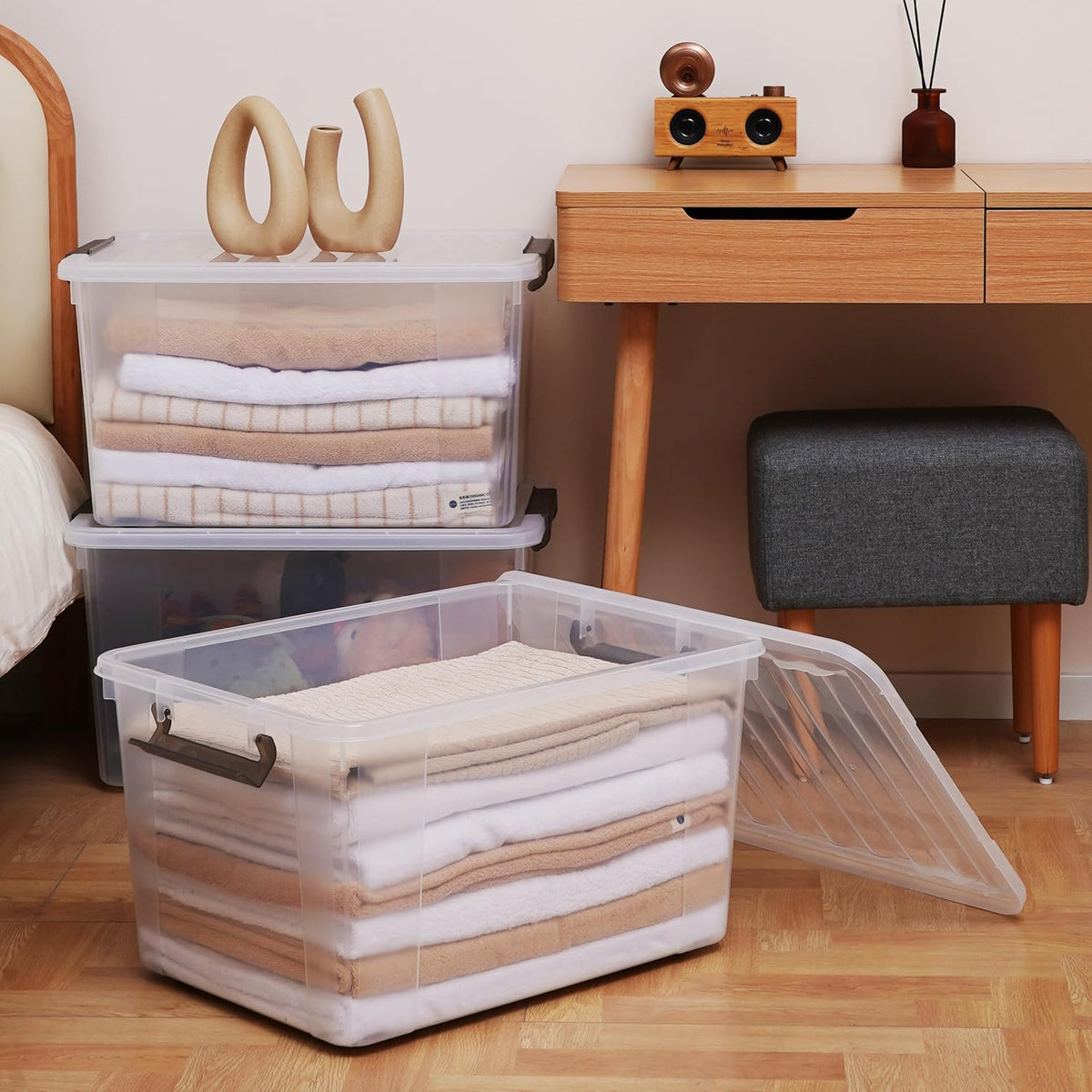 Citylife 69 QT Plastic Storage Bins with Latching Lids Stackable Storage Containers for Organizing Large Clear Storage Box for Garage, Closet, Kitchen, 4 Packs