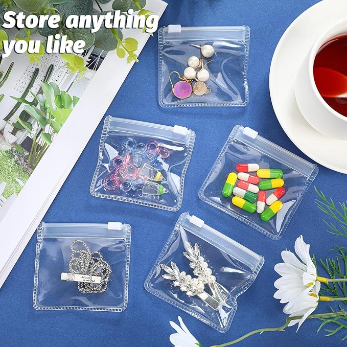Nuanchu 24 Pieces Pill Pouches Bags Set Reusable Zippered Pill Baggies Clear Plastic Self Sealing Travel Medicine Organizer Storage with Slide Lock for Medicine and Small Items