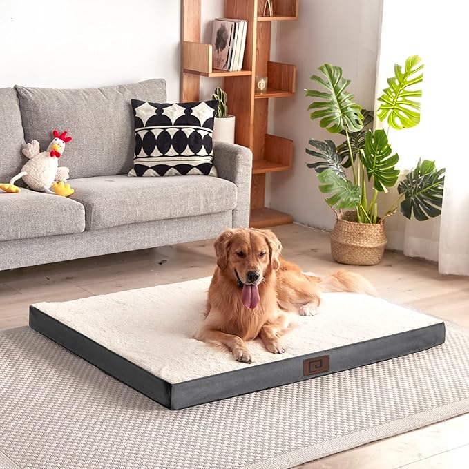 EHEYCIGA Orthopedic XXL Dog Beds for Jumbo Dogs with Removable Washable Cover for Crate, Beige, 47x29