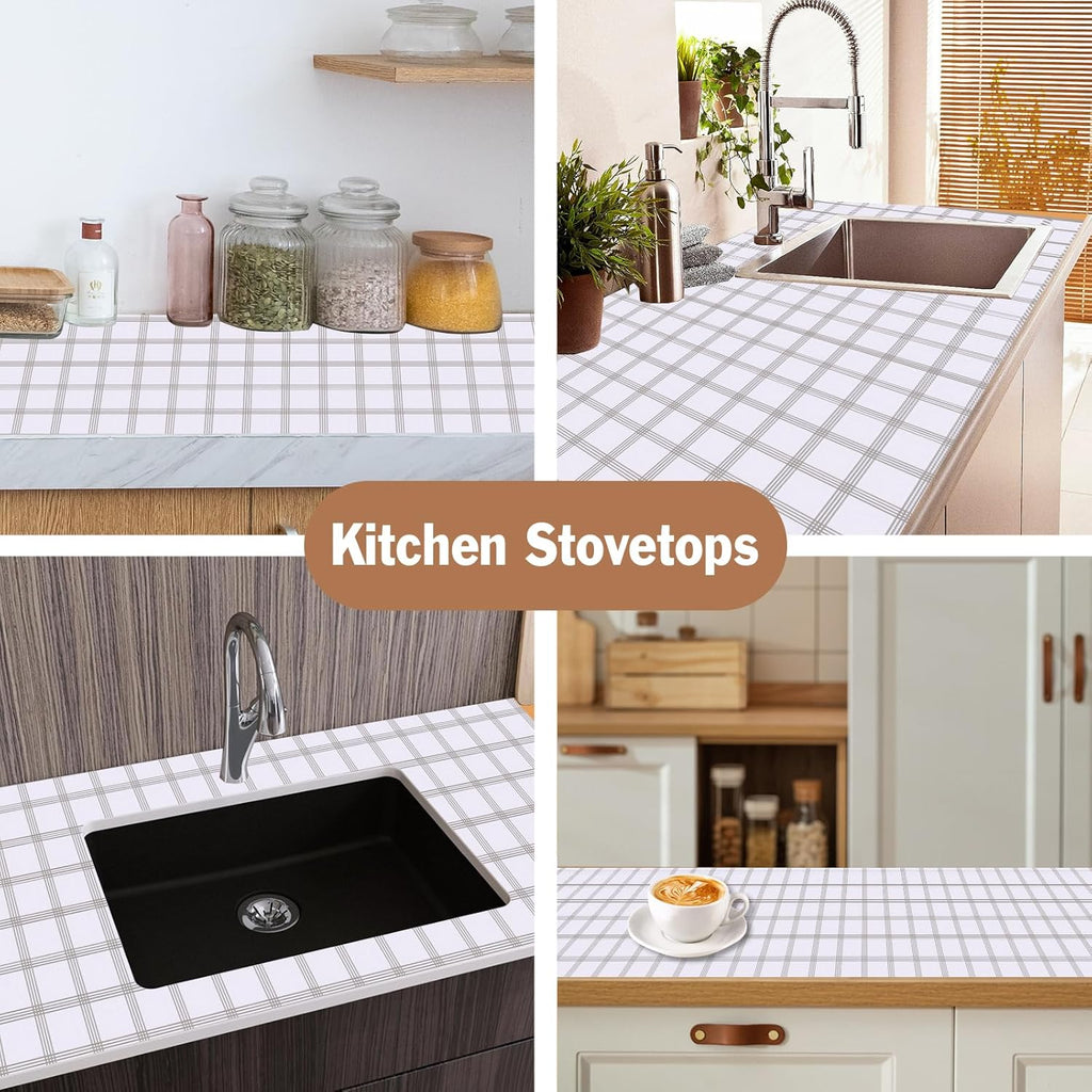 Drawer and Shelf Liner for Kitchen Cabinet: 12 in X 30 Ft Non Slip Waterproof Shelf Paper Non Adhesive Refrigerator Liners White Square Easy Liners for Bathroom Cupboard with Knife Tape Measure