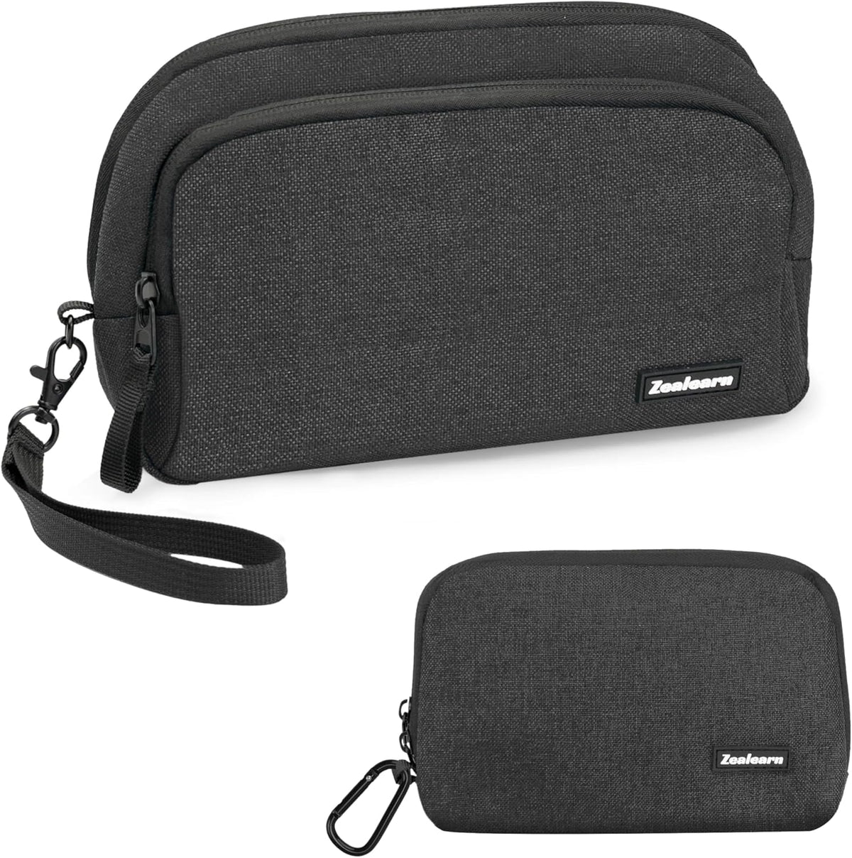 Travel Tech Carrying Pouch - Portable Electronics Organizer Travel Case, Portable Tech Organizer, All-in-One Storage Bag for Charging Cable (2 Pack, Black, Medium+Small)