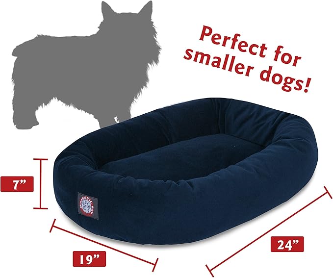 Majestic Pet 24 Inch Suede Calming Dog Bed Washable 24x19x7 (Inch) – Cozy Soft Round Donut Dog Bed with Spine Support for Dogs to Rest their Head - Round Pet Bed Small – Navy