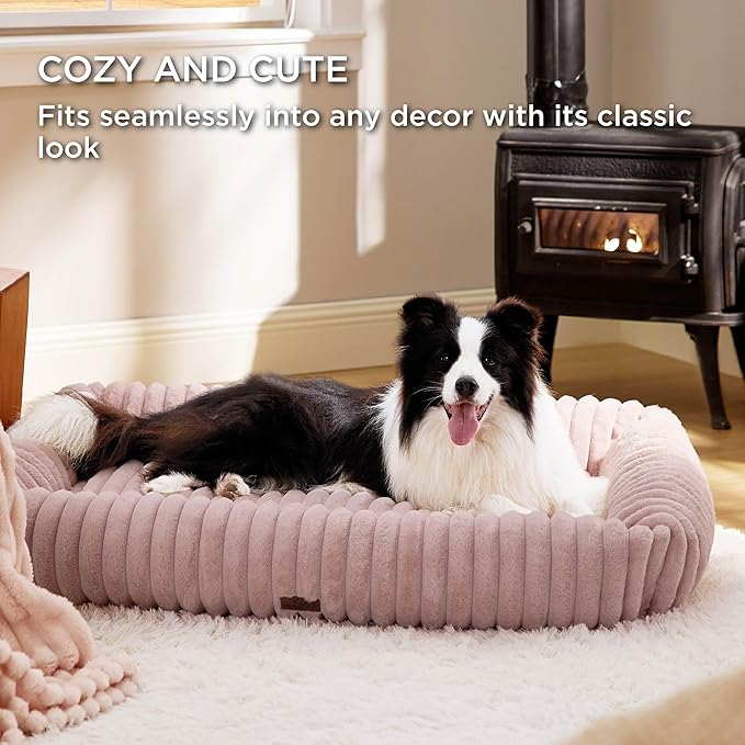 Bedsure Cute Dog Bed for Extra Large Dogs - Washable Furry Puppy Beds, Rectangle Orthopedic XL Pet Beds with Removable Zipper Cover, 43x30x8inches, Blush Pink