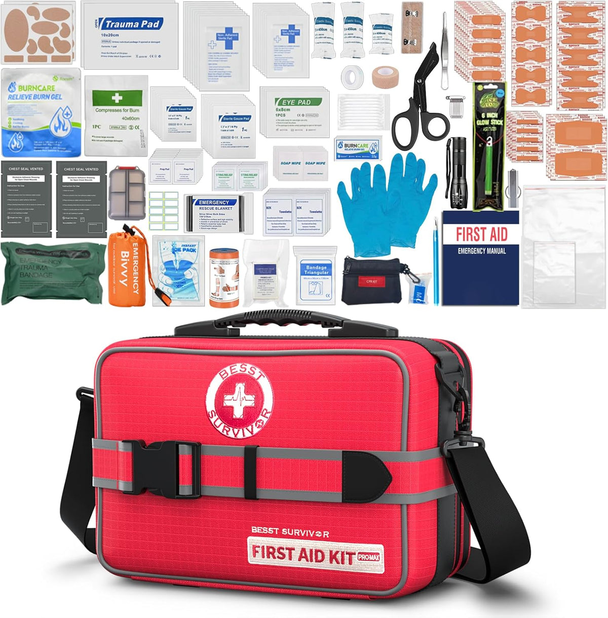 401 Piece First Aid Kit with Chest Seals -Labeled, Expandable & Mountable, Emergency Medical Kit for Home, Car, Camping & Outdoor, Waterproof Trauma Kits with Labeled Compartments