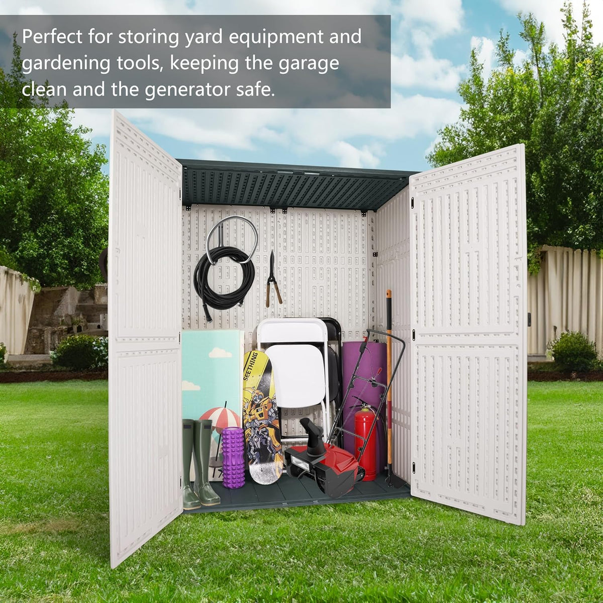 Outdoor Storage Cabinet, 52 Cu ft Resin Storage Box for Patio Garden Yard - Weatherproof Outdoor Storage Shed for Tools Pool Supplies - Lockable Vertical Storage Shed
