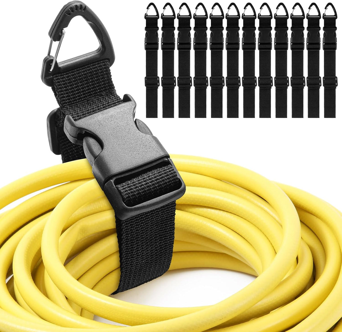 12 Pack 17 Inch Adjustable Extension Cord Holder Organizer with Triangle Clips Heavy Duty Storage Straps Extension Cord Hanger for Men Workshop and Garage Organization and Storage (Black)
