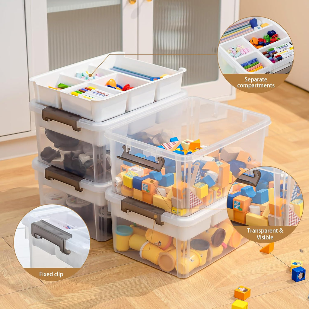 Citylife 17 QT Plastic Storage Box with Removable Tray Craft Organizers and Storage Clear Storage Container for Organizing Bead, Tool, Sewing, Playdoh, 2 Packs