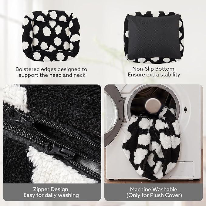 JOEJOY Small Dog Bed for Small Dogs, Rectangle Washable Orthopedic Dog Bed with Removable Zipper Cover, Cute Soft Calming Puppy Pet Bed with Jacquard Shaggy Plush & Non Skid Bottom