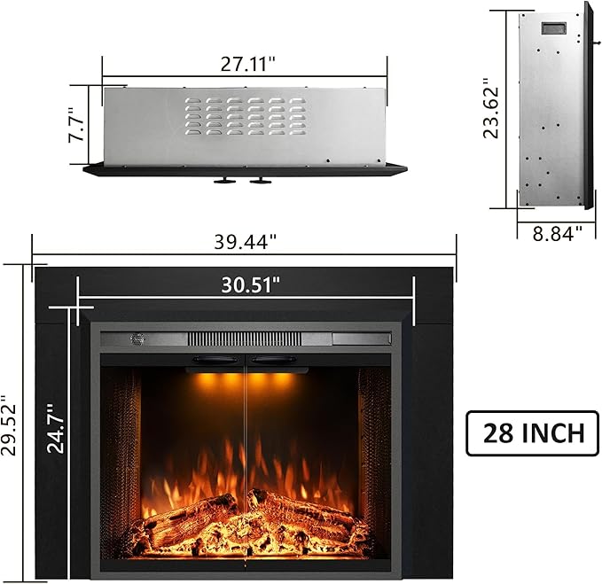 Velaychimny 40" Electric Fireplace Insert