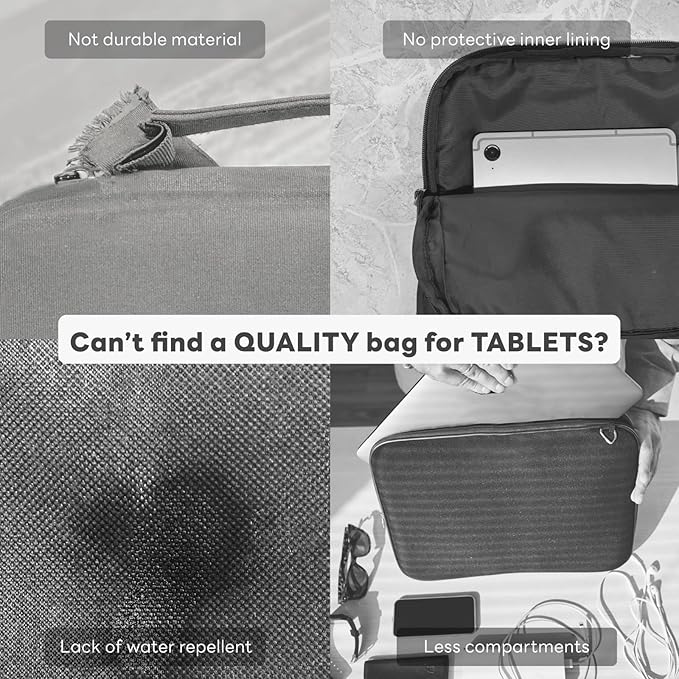 eiP 13 inch Waterproof Slim Tablet Carring Case, Handle Sleeve Bag for iPad Pro M4 13 Inch, iPad Air 13 Inch, iPad Pro 12.9", MacBook Air 13", Fit Keyboard and Pen, Black