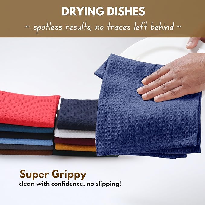 Native Fab 8-Piece Kitchen Towel Set, Includes 4 Dish Towels (16"x26") & 4 Dish Cloths (12"x12"), 100% Cotton, Absorbent & Durable, Ideal for Home & Kitchen Use - Indigo Blue