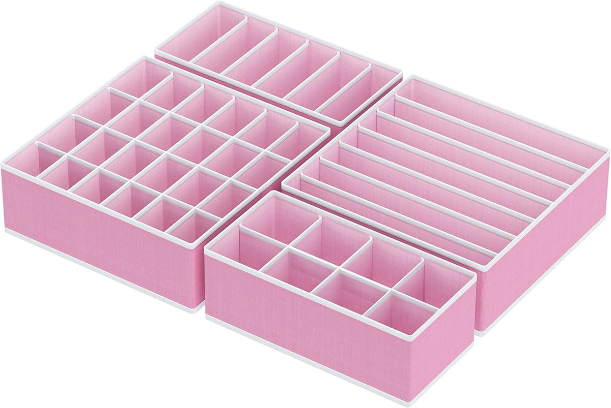 Simple Houseware 4-Pack Drawer Organizer Set - Closet Dividers for Underwear, Socks, Bras, Scarves, Ties - Foldable Non-Woven Storage Boxes, Pink