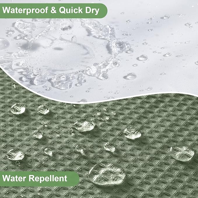 ROLIZOE 3-in-1 Waffle Texture Shower Curtain Set with TPU-Coated Waterproof Liner and 12 Upgraded Double-Sided Hooks, Well-Matched Sizes for a Seamless Fit – Green, 72" x 72"