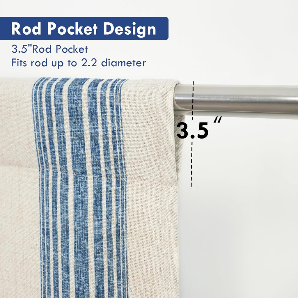 DriftAway Chris Double Layer Blackout Tie Up Curtains Thermal Insulated Fully Lined Vertical Striped Balloon Roman Shade Bathroom Window Adjustable Rod Pocket 39 Inch by 55 Inch Jean Navy