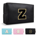 Personalized Initial A-Z Preppy Patch Makeup Bag,Small PU Chenille Letter Cosmetic Bag with Zipper for Teen Girls,Black Cute Toiletry Organizer Bag,Monogram Makeup Case Gift for Women Girls,Letter Z