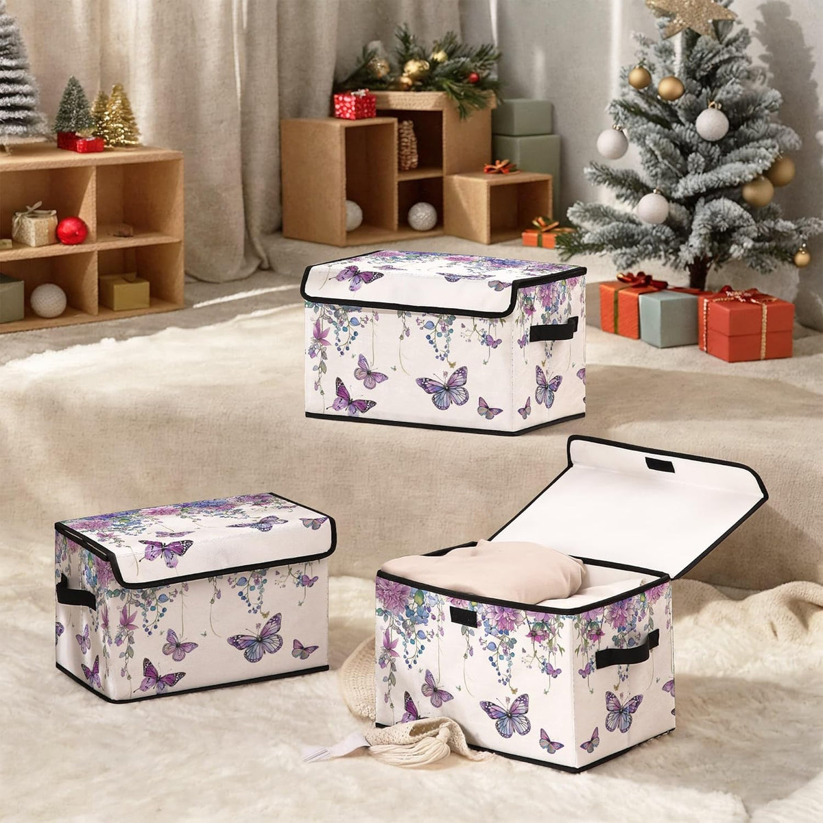 Stackable Clothes Storage Bins with Lids,Closet Organizers Fabric Box for Home and Office,Blanket Clothes Organizers,Under Bed Storage Containers 3 Pack.