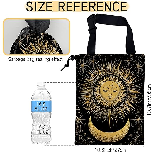 Vintage Sun and Moon Car Garbage Bag, Small Car Trash Bag Hanging,Drawstring Car Garbage Bag with Adjustable Buckle for Car Back Seat,SUVs,Camping,Road Trips