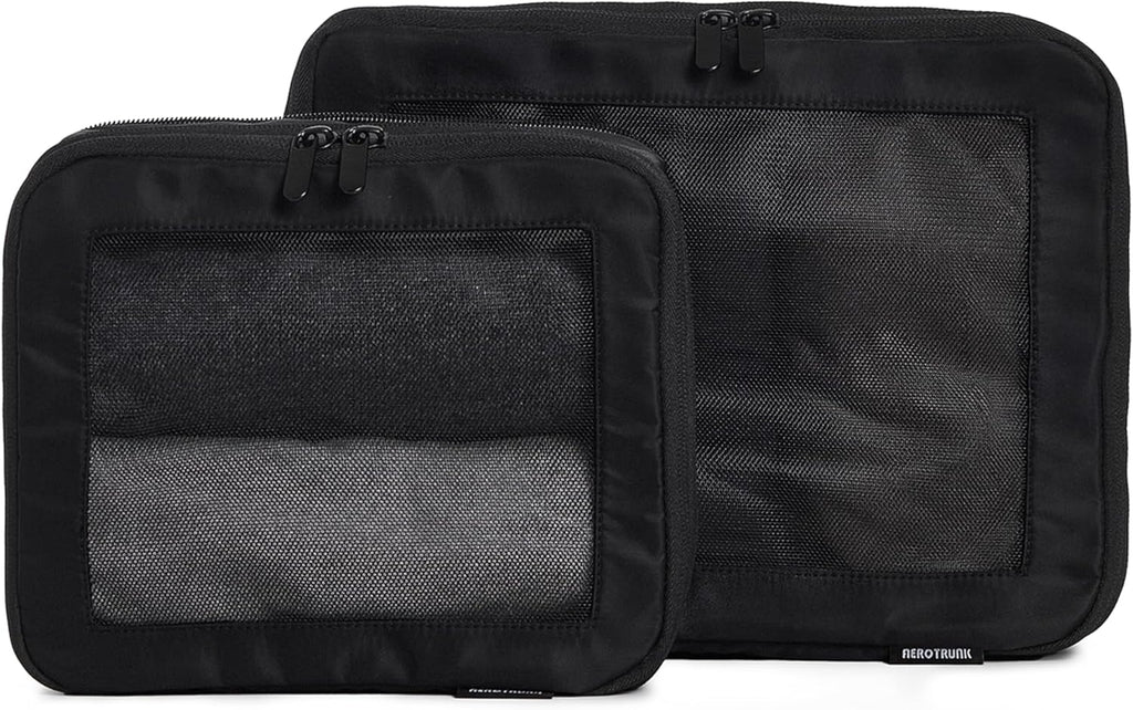 Aerotrunk Compression Packing Cubes for Travel - Luggage Organizer Bags - Double Zipper Packing Cubes for Suitcases (2-Pack, Black)