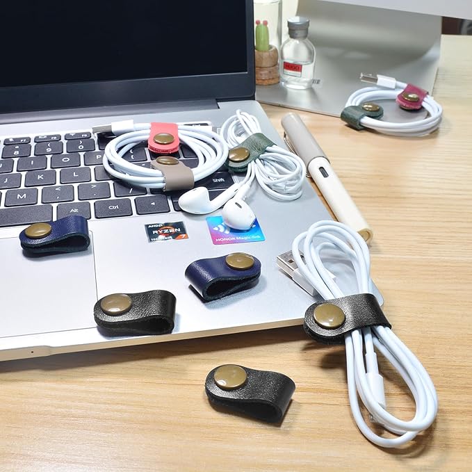 CAILLU Cord Organizer,Cord Holder,Cable Clips Leather,Cable Organizer USB Holder,Wire Organizer,Cord Keeper,Phone Cord Organizer Ties Mens Stocking Stuffers for men