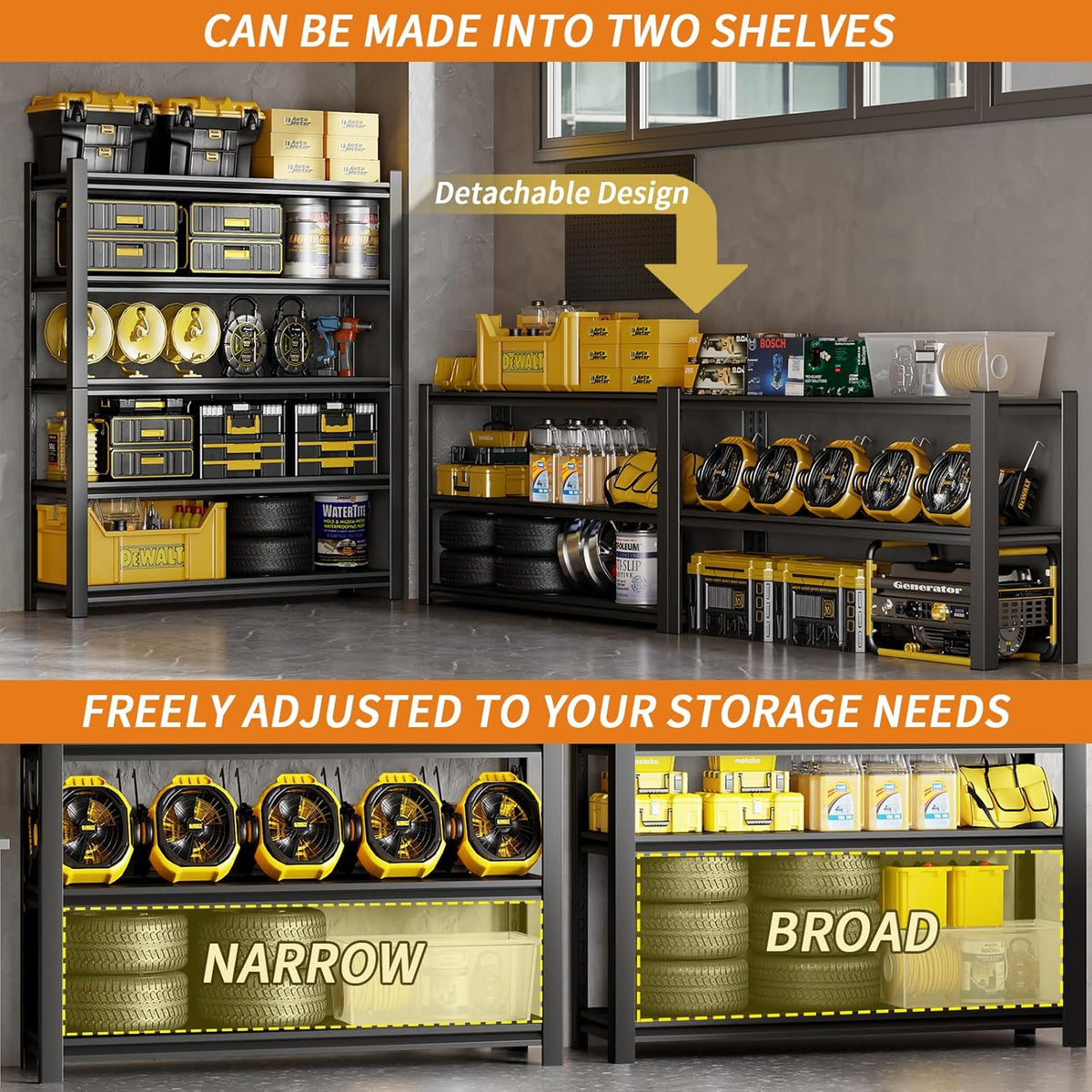 Dyoung 5 Tier Adjustable Garage Shelving Units 63" H Storage Utility Shelves 1800LBS Heavy Duty Shelving Industrial Shelving Rack for Garage Warehouse Basemen, Black (15.7" D*31.5" W*63" H)