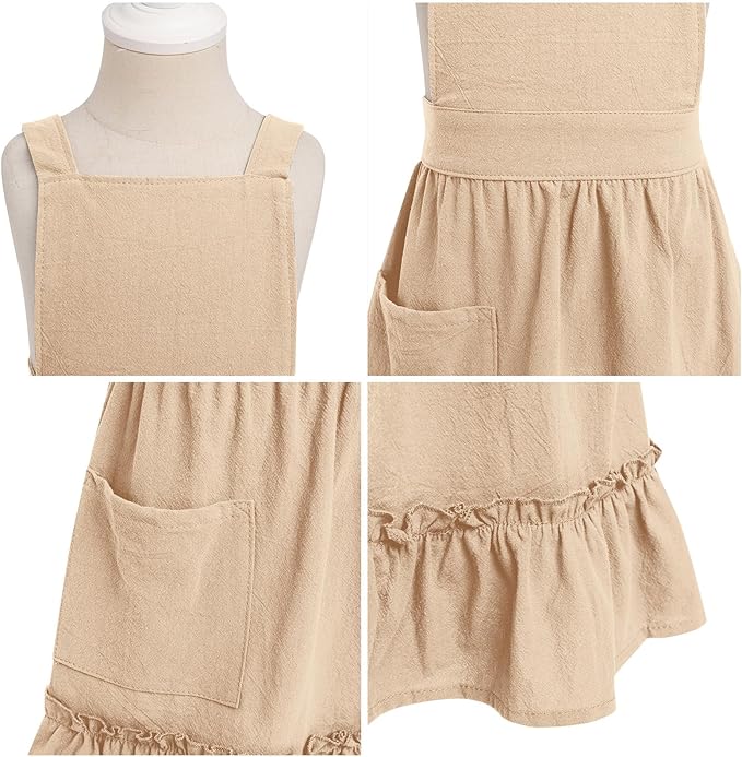 ODIZLI Frill Apron for Women Cotton Cross Back Vintage Ruffle Apron for Garden Cooking Aprons