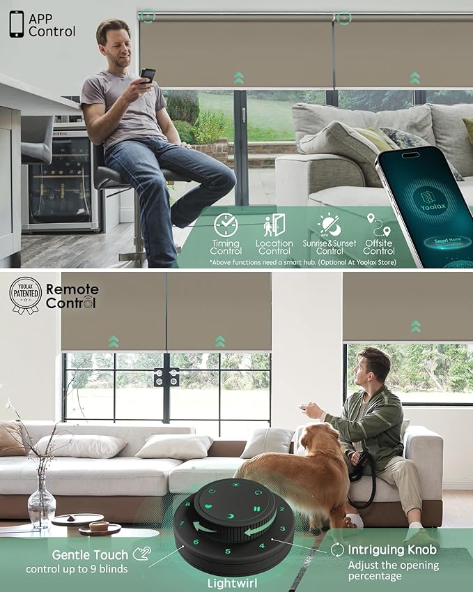 Yoolax Motorized Blinds with Remote, Automatic Window Shades Work with Alexa