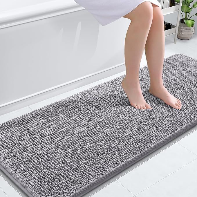 OLANLY Long Bathroom Runner Rug 59x24, Extra Soft Absorbent Chenille Bath Rugs, Rubber Backing Quick Dry, Machine Washable Bath Mats for Bathroom Floor, Tub and Shower, Home Decor Accessories, Grey