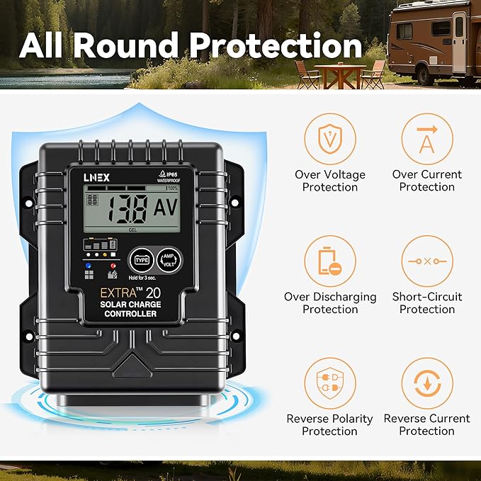Solar Charge Controller Waterproof, 20A Solar Panel Regulator