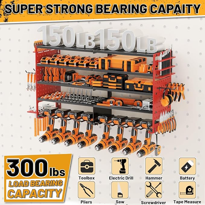 5 Layers Power Tool Organizer Wall Mount, Metal Cordless Tool Hanger Storage