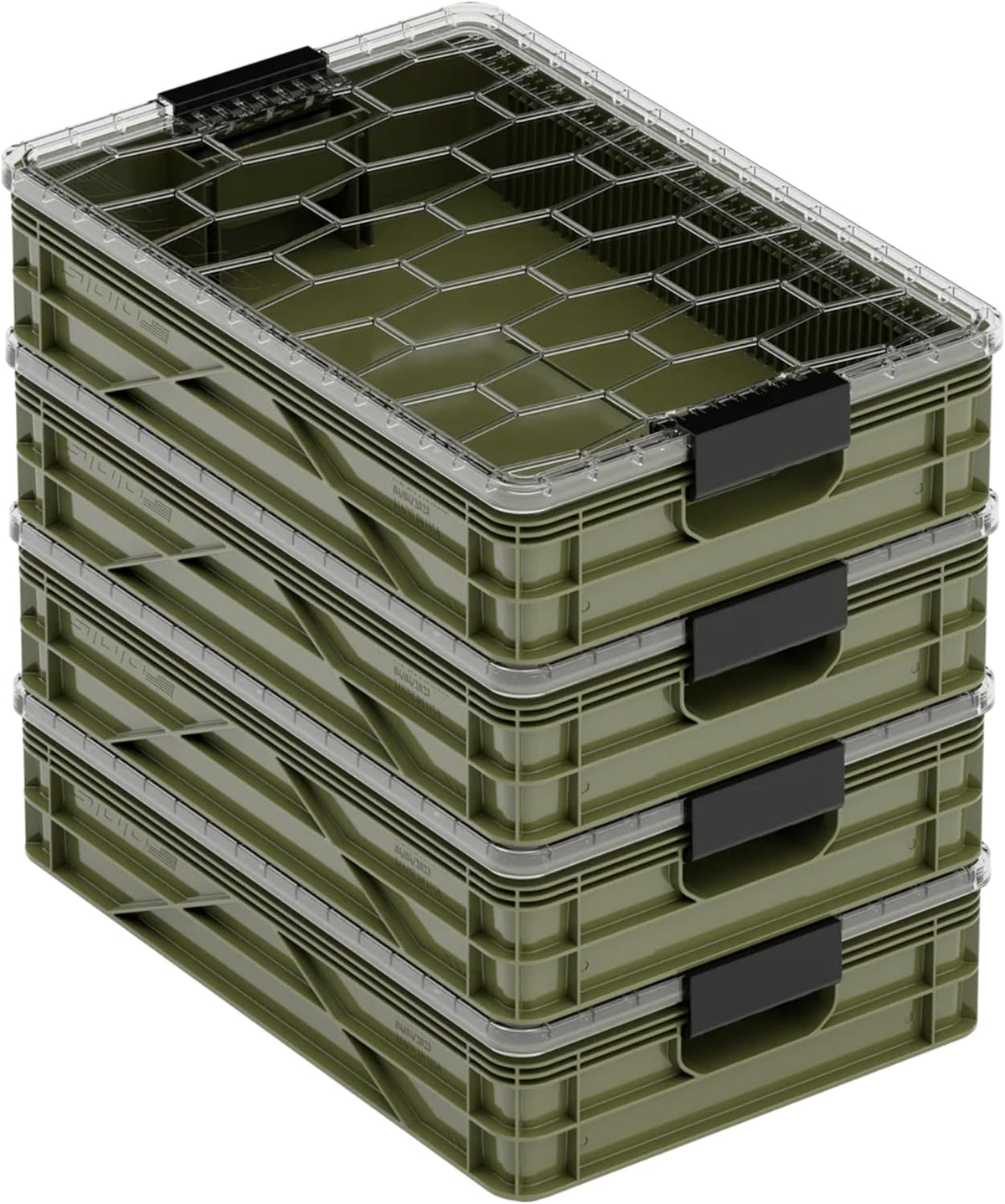 SIDIO Quarter Crate 4 Pack of Stackable Storage Bins - Organizer Bins with Dividers for Garage Organization, Home Storage - Heavy Duty Plastic Containers - 19.16” x 12.75”x 4.57” (Green)