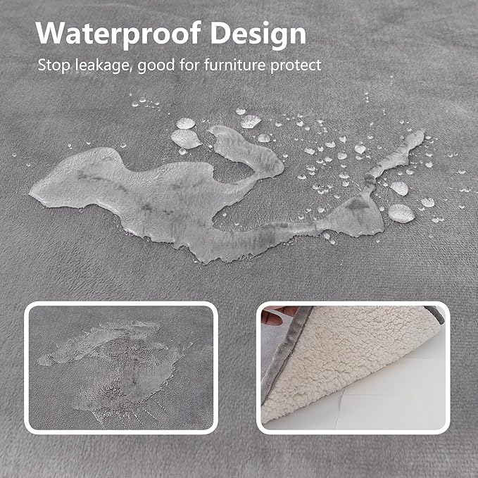 Bigbeer Waterproof Blanket for Bed, Leak Proof Dog Blankets for Couch Sofa Protection, Reversible Pet Sherpa Throw Furniture Protector Machine Washable King Size(86"x108",Darkgrey)