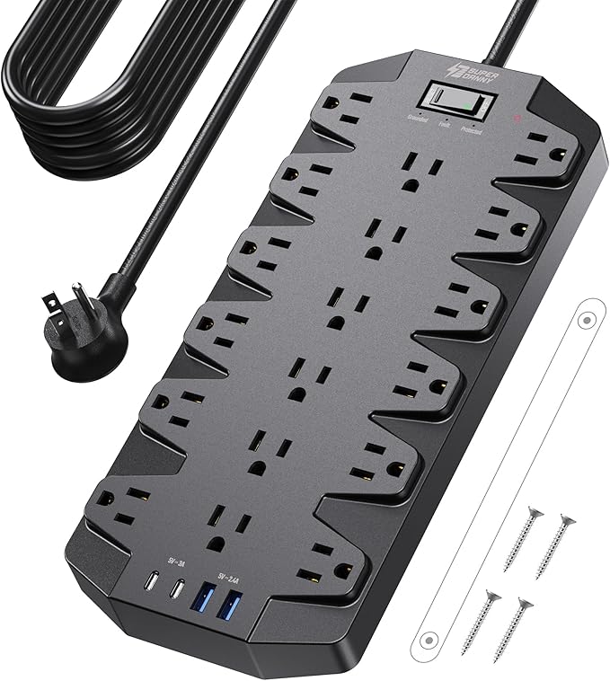 18 Widely Outlets Power Strip, SUPERDANNY Surge Protector