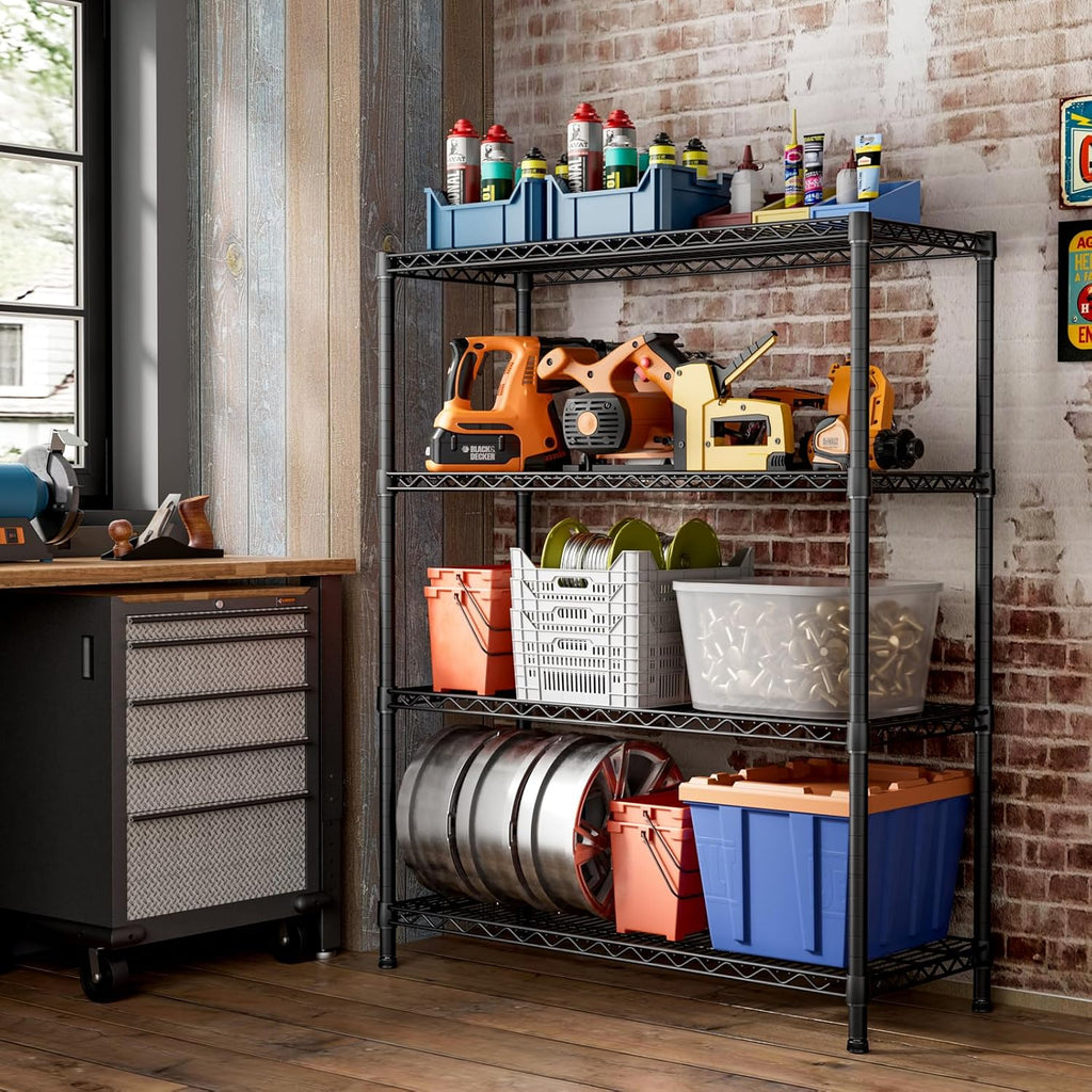 SINGAYE 4 Garage Heavy Duty Shelving Unit Kitchen Pantry Close Home Organizers and Storage Bathroom Shelf Laundry Room Organization Industrial Book Metal Wire Adjustable Shelves