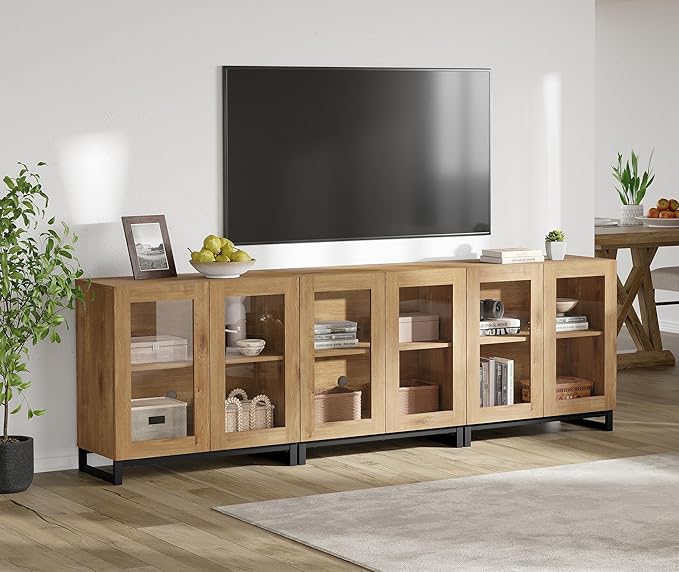 WAMPAT Modern TV Stand with Glass Doors