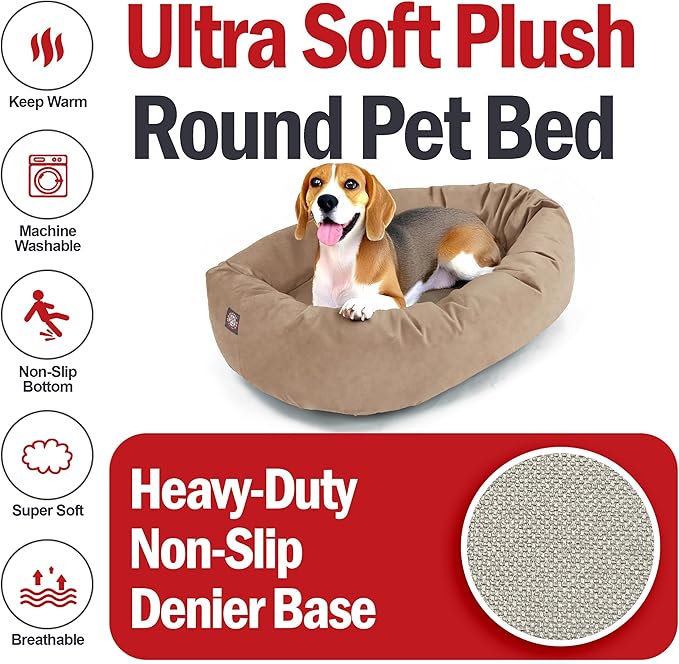 Majestic Pet 32 Inch Suede Calming Dog Bed Washable 32x23x7 (Inch) – Cozy Soft Round Donut Dog Bed with Spine Support for Dogs to Rest Their Head - Pet Bed Medium – Stone (2025)