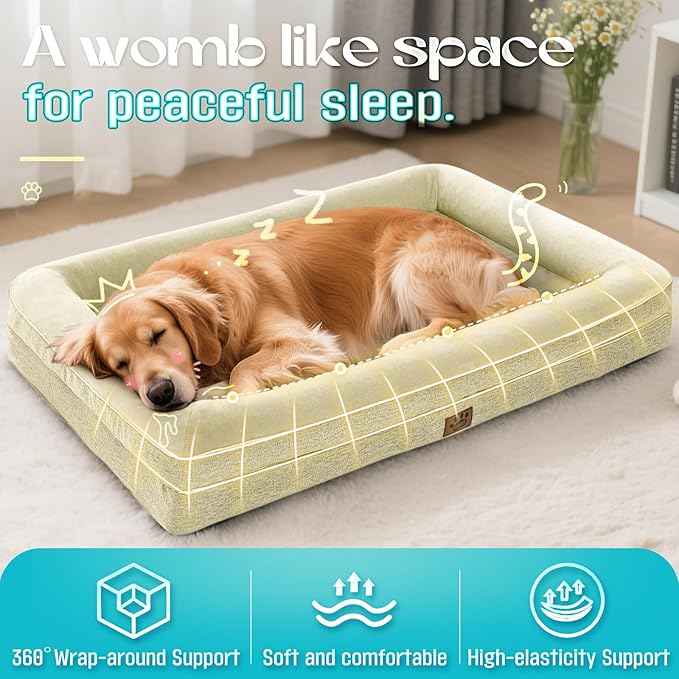 TaiBest Waterproof Memory Foam Dog Beds for Extra Large Dogs Non-Slip Orthopedic Dog Beds Washable Couch Pet Bed with Removable Cover (Beige, Large)